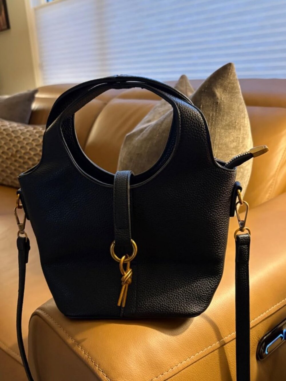Neiman Marcus Gold Knot Twist Black PU Leather Hobo Bag